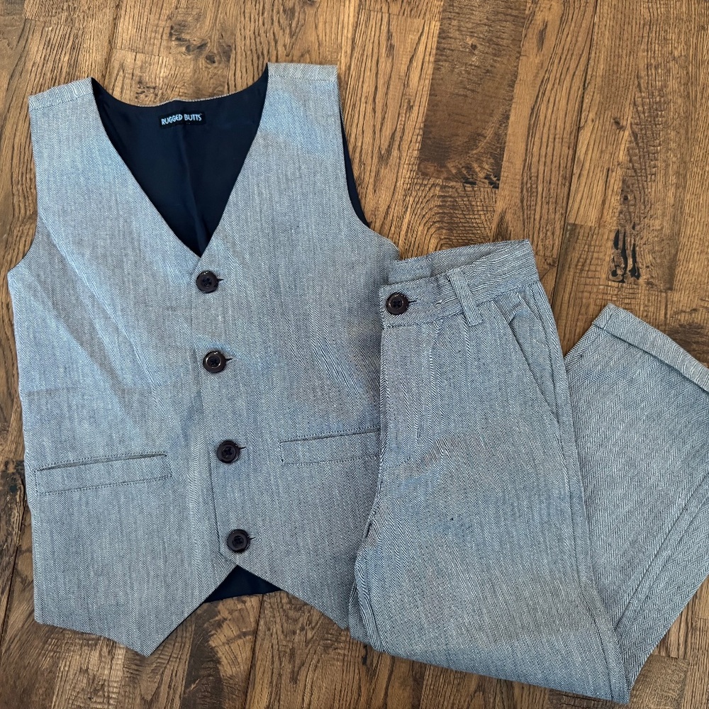 NWT Ruffle Butts Vest And Pants Set Herringbone‎ Suit Boys Size 5 4